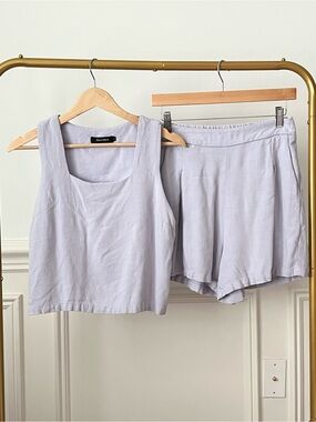 Lavender Linen Blend 2 Piece Matching Set Crop Tank Shorts S